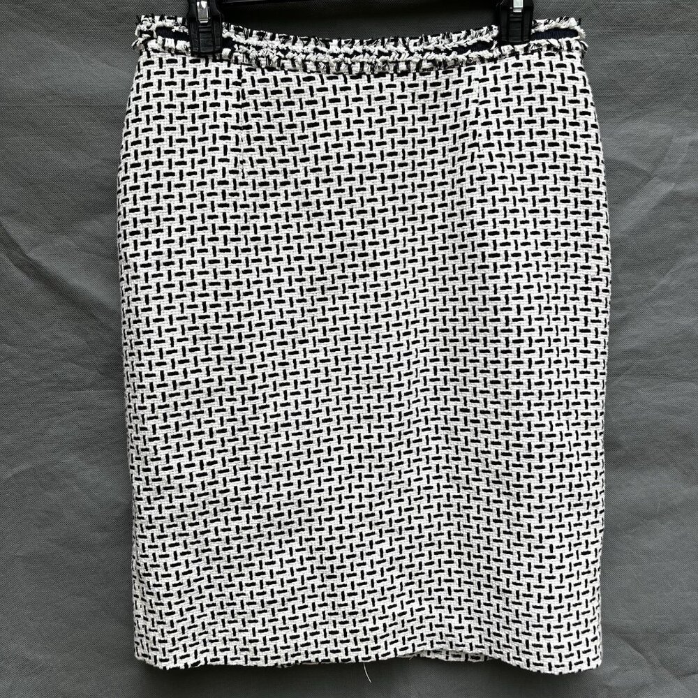 Brooks Brothers Sz 8 A-Line Pencil Skirt Business Casual Fringe Navy Blue White